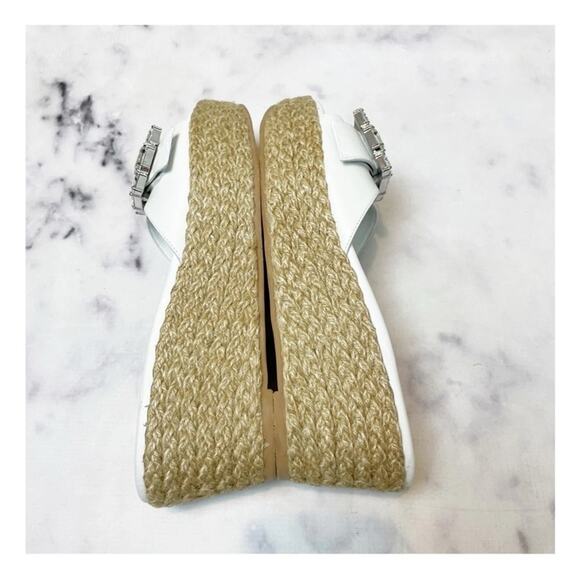 Stuart Weitzman Saint Tropez Crystal Buckle Slide Espadrille Wedge Sandals NWOB - Picture 9 of 12